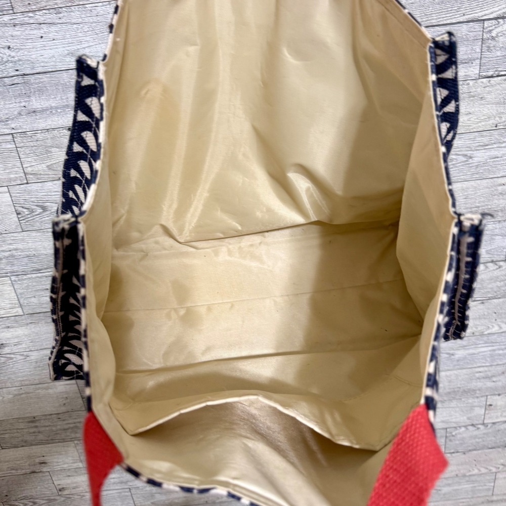 Spartina 449 Hilton Head Market Tote Navy Bag Coral Straps Mermaid Charm Coastal - Picture 6 of 10